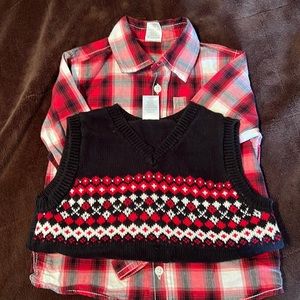 Gymboree 3T Holiday Christmas shirt and sweater vest. Red white and black.
